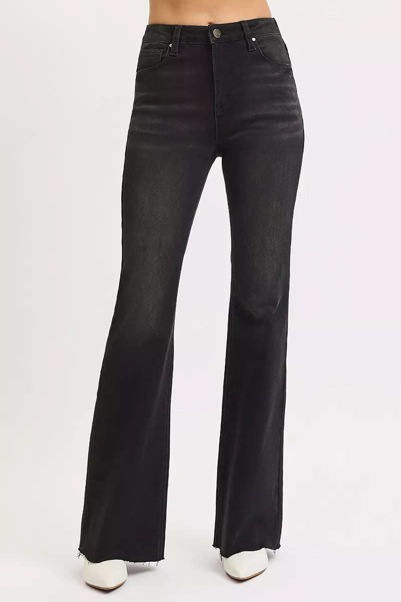 RISEN Full Size High Rise Flare Raw Cut Hem Jeans Plus Size - Trendsi - Flyclothing LLC