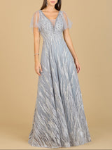 Cape Sleeve V-Neck Gown  - OUTLET