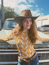 Streets of Gold Golden Yellow Tulip Flower MESH TOP - Lil Bee's Bohemian - Flyclothing LLC