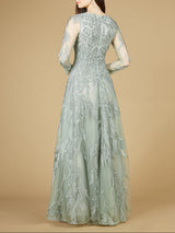 Long Sleeve Lace Ballgown with V-Neck