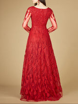 Long Sleeve V-Neck Ballgown  - OUTLET
