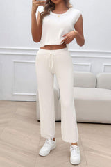 Ribbed Round Neck Top and Pants Set - Trendsi - Flyclothing LLC