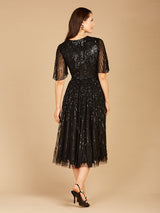 Flowing, Sequin Midi Dress with Short Sleeves | 29221