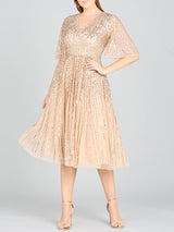 Flowing, Sequin Midi Dress with Short Sleeves | 29221