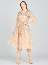 Flowing, Sequin Midi Dress with Short Sleeves | 29221