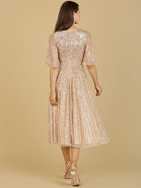 Flowing, Sequin Midi Dress with Short Sleeves | 29221