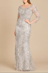 High Neck Long Sleeve Fitted Lace Gown
