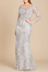 High Neck Long Sleeve Fitted Lace Gown