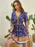 Printed V-Neck Mini Dress - Trendsi