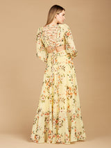 Long Sleeve V-Neck, Layered Skirt Print Dress- OUTLET