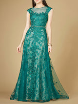 Inspired Lace Gown with Cap Sleeves