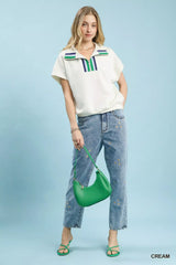 Umgee Striped Collared Neck Half-Zip Top - Trendsi - Flyclothing LLC
