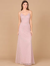 Beaded Spaghetti Strap Navy Full-Length Gown
