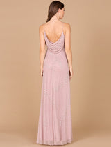 Beaded Spaghetti Strap Navy Full-Length Gown