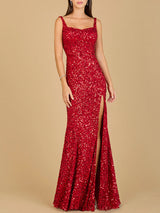 Sweetheart Neckline, Beaded Gown with Slit