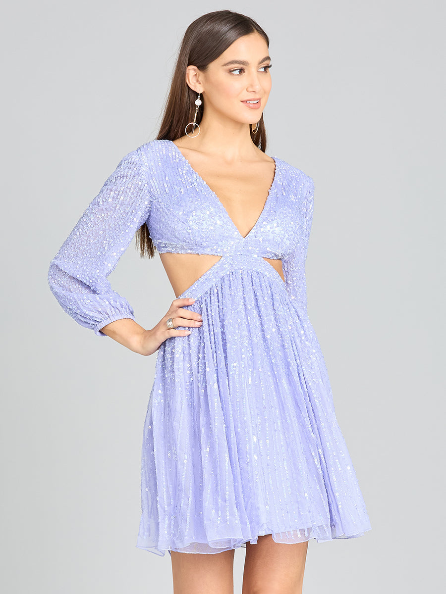 Long Sleeve Cut Out Dress with Lace Up Back
