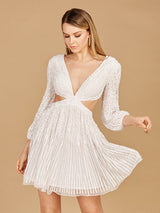 Long Sleeve Cut Out Dress with Lace Up Back