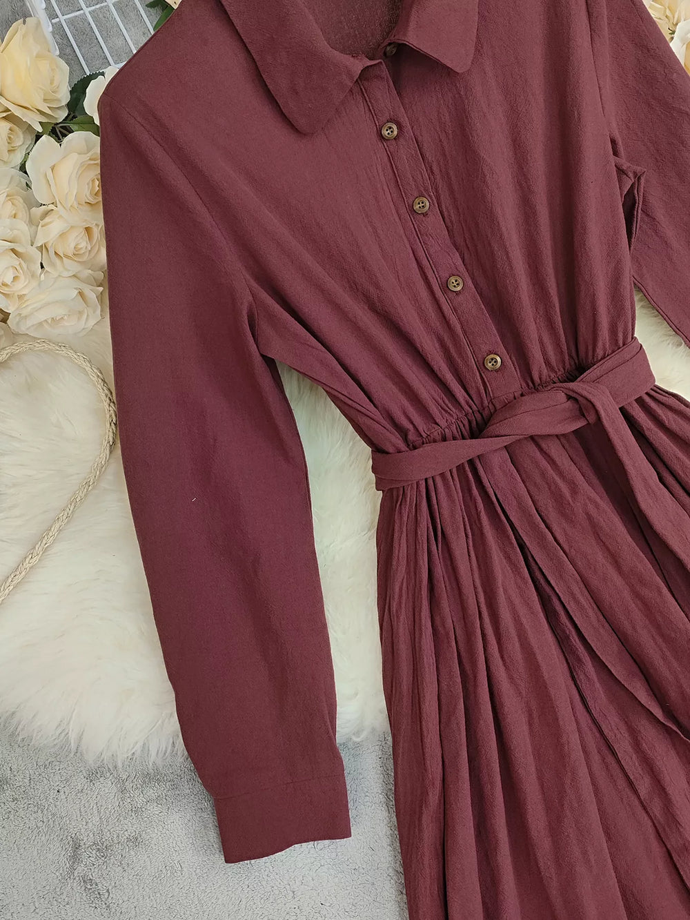 Tie Waist Long Sleeve Ruffled Hem Dress - Trendsi - Flyclothing LLC