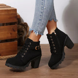 Lace Up Block Heels Boots - Trendsi - Flyclothing LLC