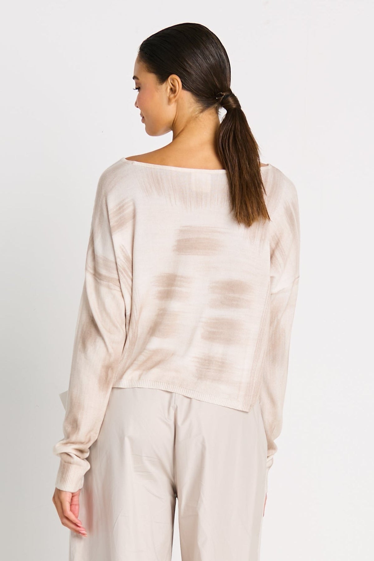 Pima Cotton Paintbrush Sweater - White/Putty - PLANET by Lauren G - Flyclothing LLC