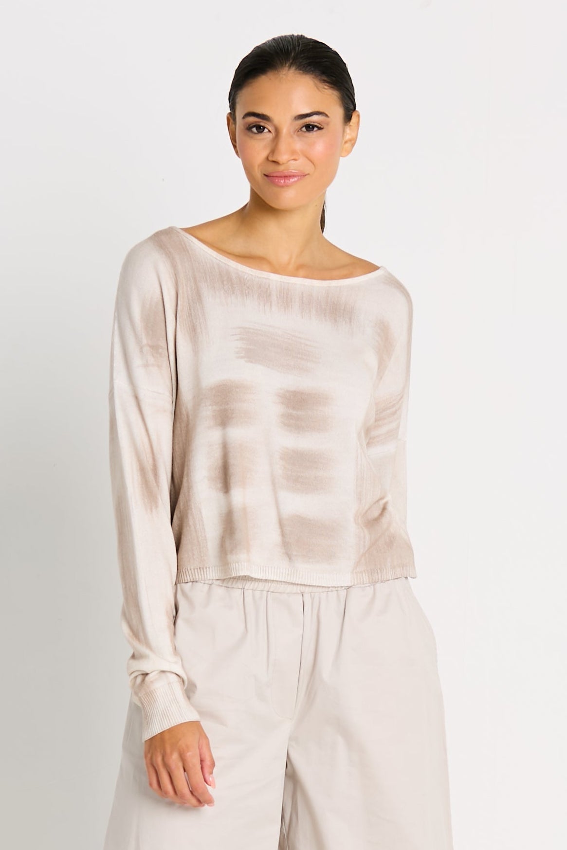 Pima Cotton Paintbrush Sweater - White/Putty - PLANET by Lauren G - Flyclothing LLC