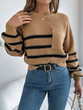 Striped Round Neck Long Sleeve Sweater - Trendsi - Flyclothing LLC