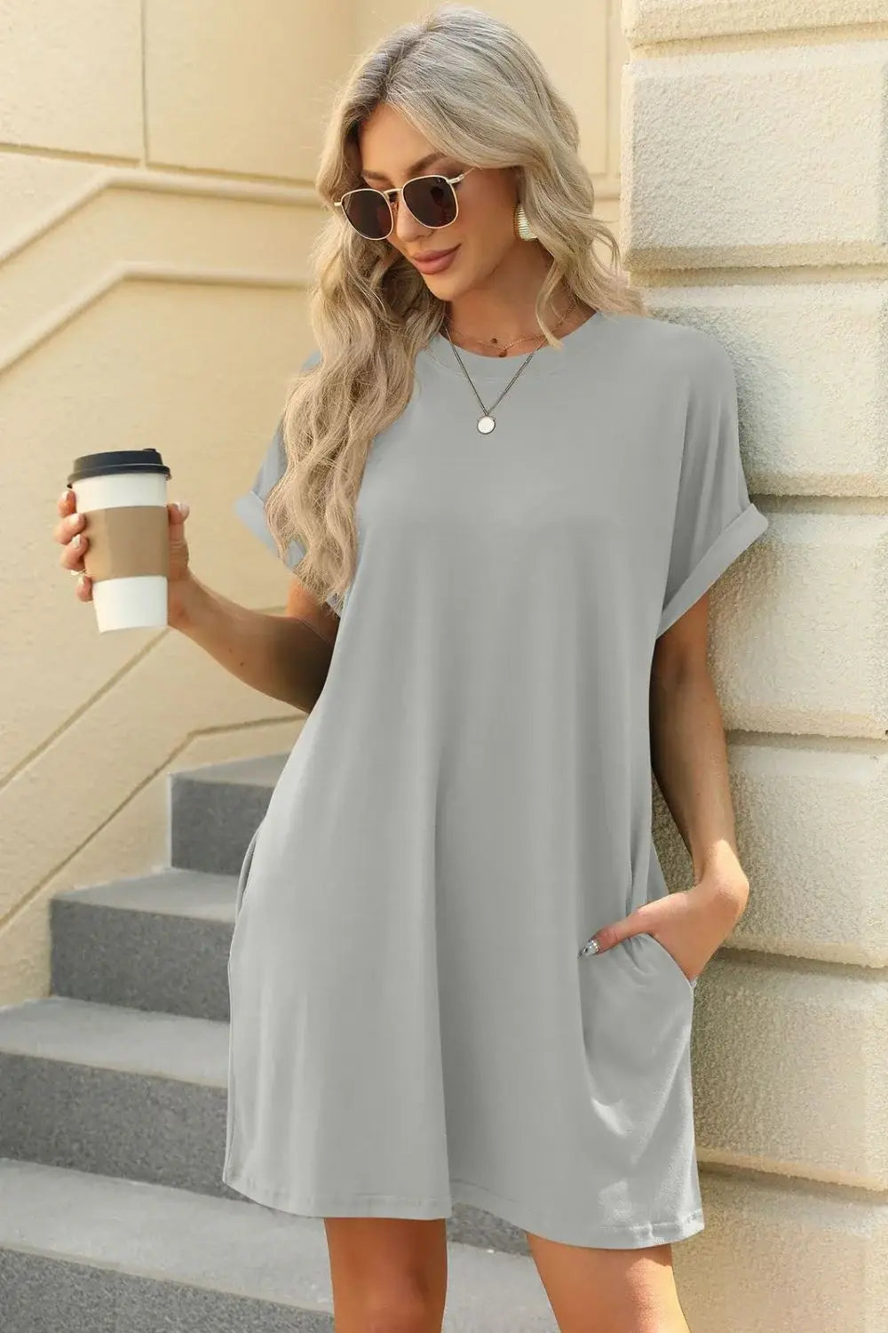 Florira Short Sleeve Mini Dress with Pockets - Trendsi - Flyclothing LLC