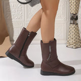 Round Toe Side Zip Boots - Trendsi - Flyclothing LLC