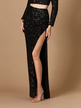 Long Side-Slit Beaded Skirt