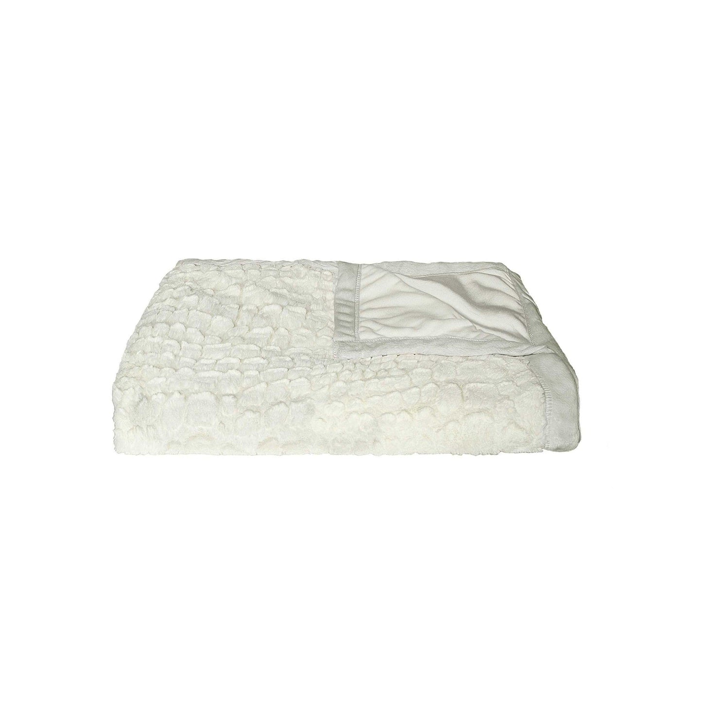 50" X 70" Ivory Faux Fur Plush Throw Blanket with Embroidery - Homeroots - Flyclothing LLC