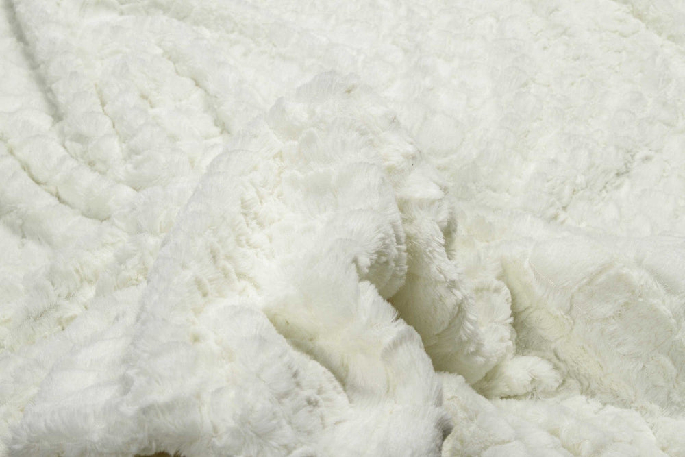 50" X 70" Ivory Faux Fur Plush Throw Blanket with Embroidery - Homeroots - Flyclothing LLC