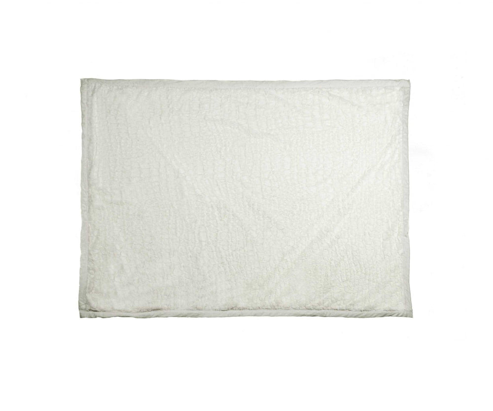 50" X 70" Ivory Faux Fur Plush Throw Blanket with Embroidery - Homeroots - Flyclothing LLC