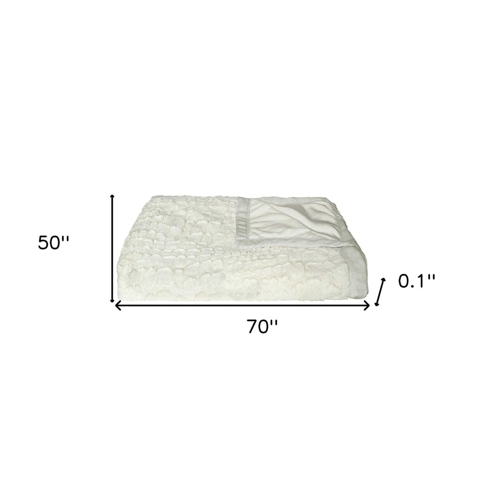 50" X 70" Ivory Faux Fur Plush Throw Blanket with Embroidery - Homeroots - Flyclothing LLC
