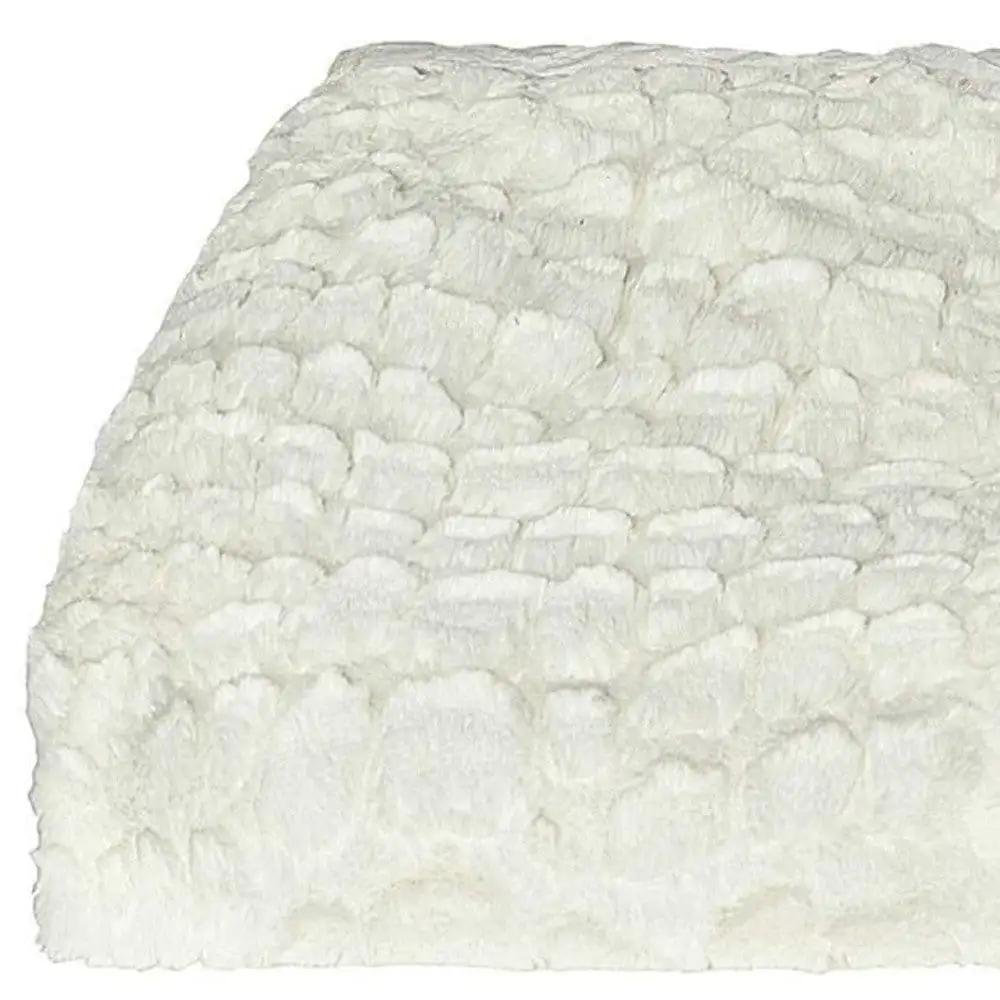 50" X 70" Ivory Faux Fur Plush Throw Blanket with Embroidery - Homeroots - Flyclothing LLC
