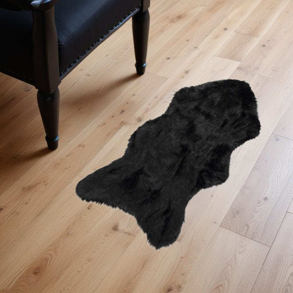 2' X 3' Black Faux Sheepskin Animal Print Washable Area Rug - Homeroots - Flyclothing LLC