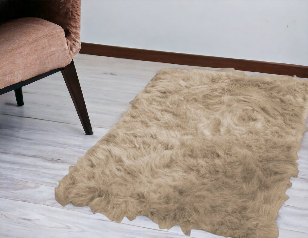 2' X 3' Tan Faux Fur Rectangular Area Rug - Homeroots