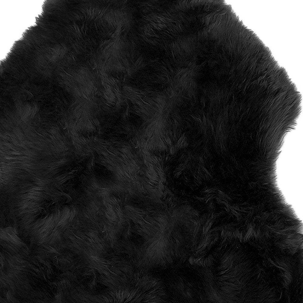 2' X 3' Black Shag Sheepskin Area Rug - Homeroots - Flyclothing LLC