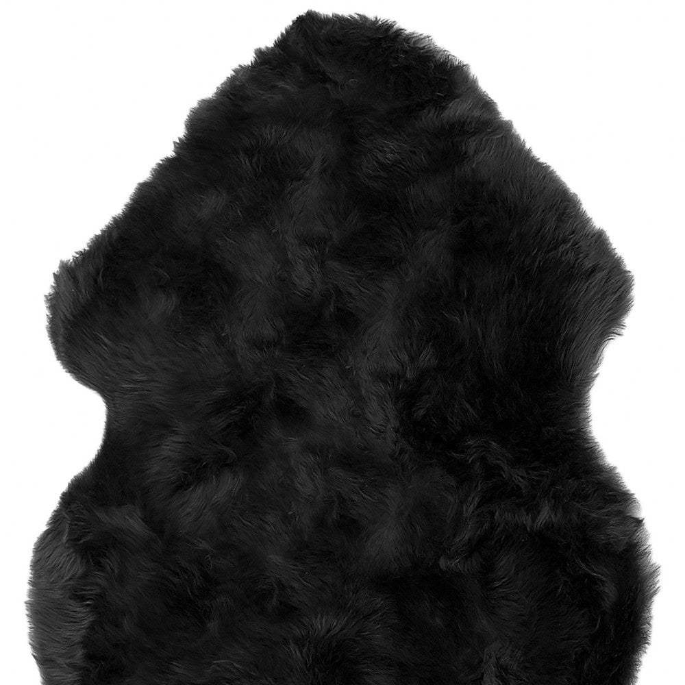 2' X 3' Black Shag Sheepskin Area Rug - Homeroots - Flyclothing LLC
