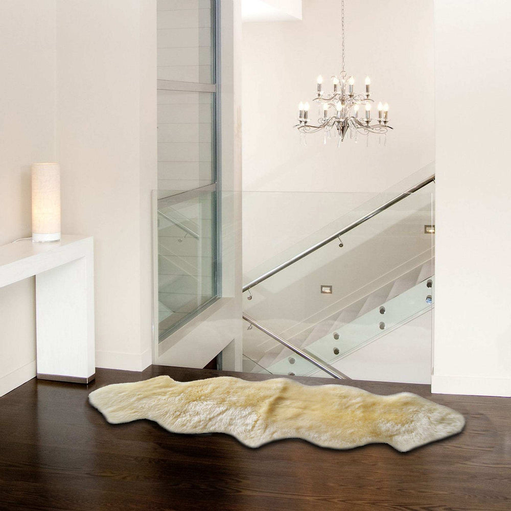 6' Runner Gold and White Wool Shag Sheepskin Area Rug - Homeroots - Flyclothing LLC