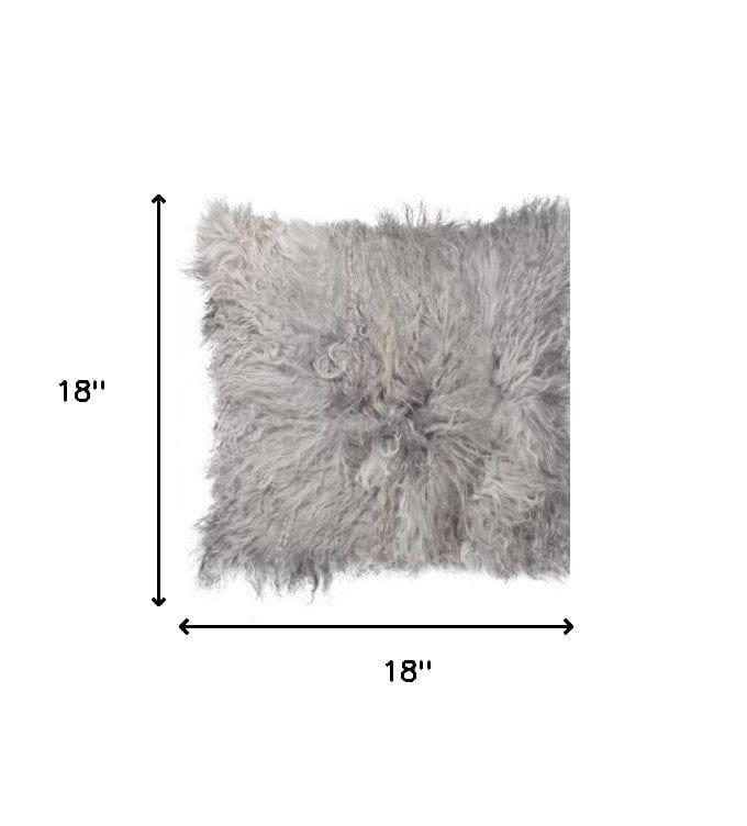 18" Gray Sheepskin Throw Pillow - Homeroots - Flyclothing LLC
