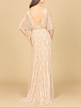 Illusion Cape Sleeve Beaded Gown