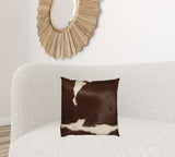 18" X 18" X 5" Brown And White Cowhide  Pillow - Homeroots