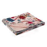 50" X 70" Pink and Red Kantha Cotton Floral Throw Blanket with Embroidery - Homeroots