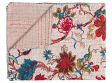 50" X 70" Pink and Red Kantha Cotton Floral Throw Blanket with Embroidery - Homeroots