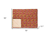 50" X 70" Maroon Yellow and Green Kantha Cotton Floral Throw Blanket with Embroidery - Homeroots - Flyclothing LLC
