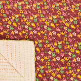 50" X 70" Maroon Yellow and Green Kantha Cotton Floral Throw Blanket with Embroidery - Homeroots - Flyclothing LLC