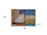 90" X 60" Blue Brown and Green Kantha Cotton Patchwork Throw Blanket with Embroidery - Homeroots