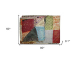 60" X 90" Blue Black and Brown Kantha Cotton Patchwork Throw Blanket with Embroidery - Homeroots - Flyclothing LLC