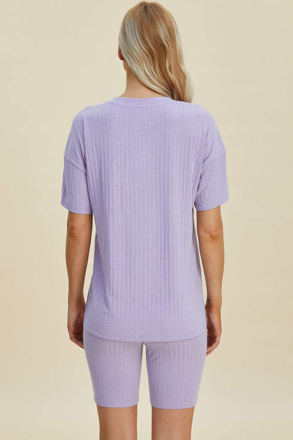 Basic Bae Full Size Ribbed V-Neck Short Sleeve Top and Shorts Set - Trendsi - Flyclothing LLC