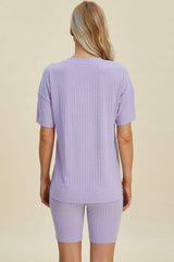 Basic Bae Full Size Ribbed V-Neck Short Sleeve Top and Shorts Set - Trendsi - Flyclothing LLC